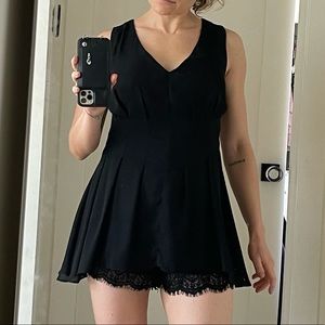 Sexy little black romper with lace and v neck, sz S, Mustard seed